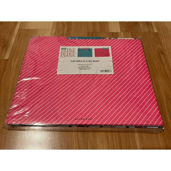 9 Nine Floral File Folder Set of Files 3 Designs Pink & Turquoise Home Office - Picture 4 of 4